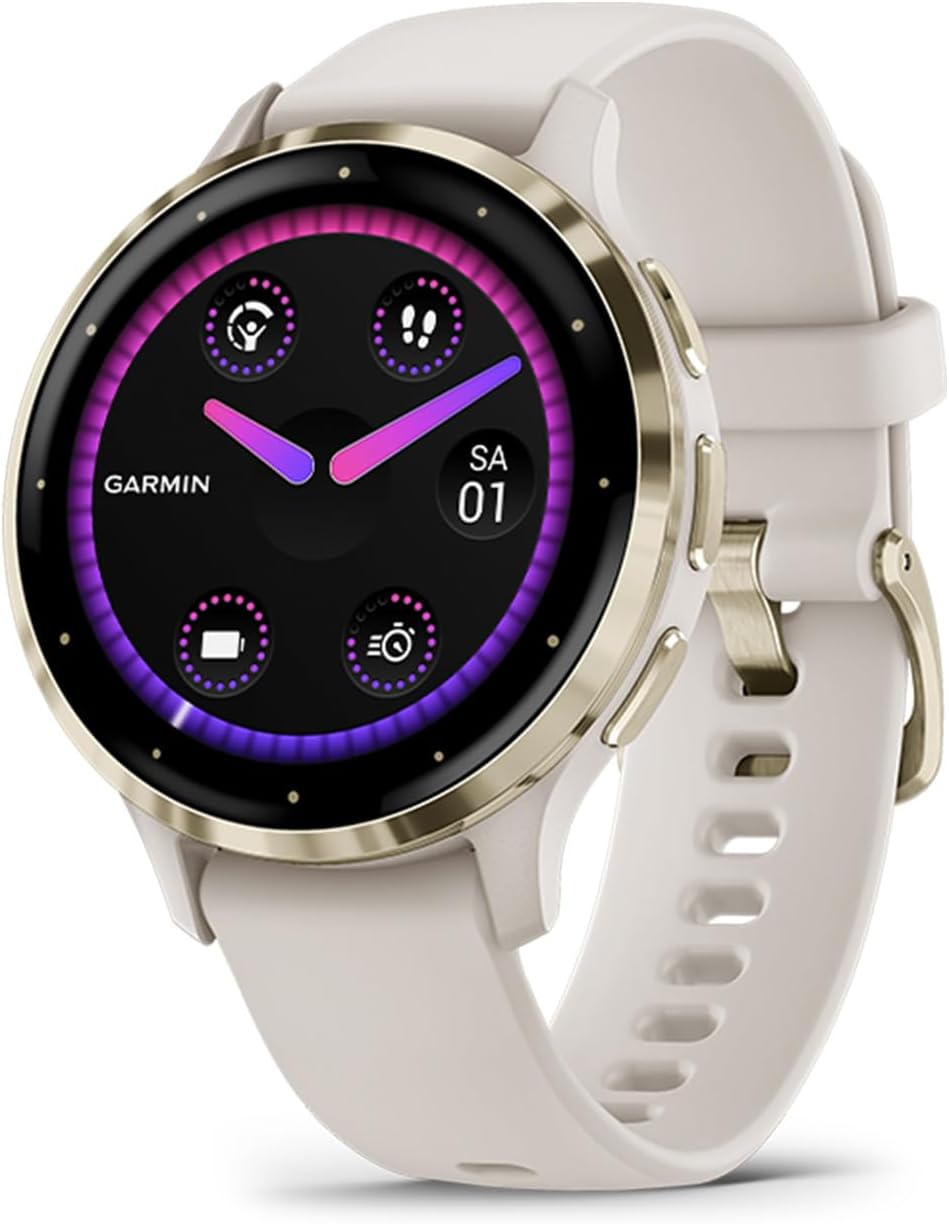 Garmin Venu 3S Renewed GPS Fitness Smartwatch 1,1 Zoll AMOLED Touchdisplay, Bluetooth Telefonie, Sprachassistenz, Garmin Pay, Rollstuhlmodus, Herzfrequenzmessung, WLAN, Bluetooth, 8 GB Speicher-Pineuppad
