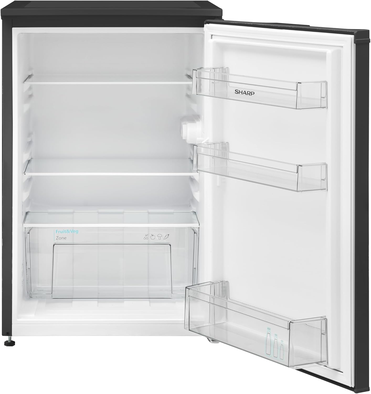 SHARP Kühlschrank SJ-UD135T2B-EU 135L Freistehend, Ohne Gefrierfach, Stufenlose Temperaturregelung, LED Innenbeleuchtung, Leise, Basis-Schublade, Schwarz, 83,8 cm-Pineuppad
