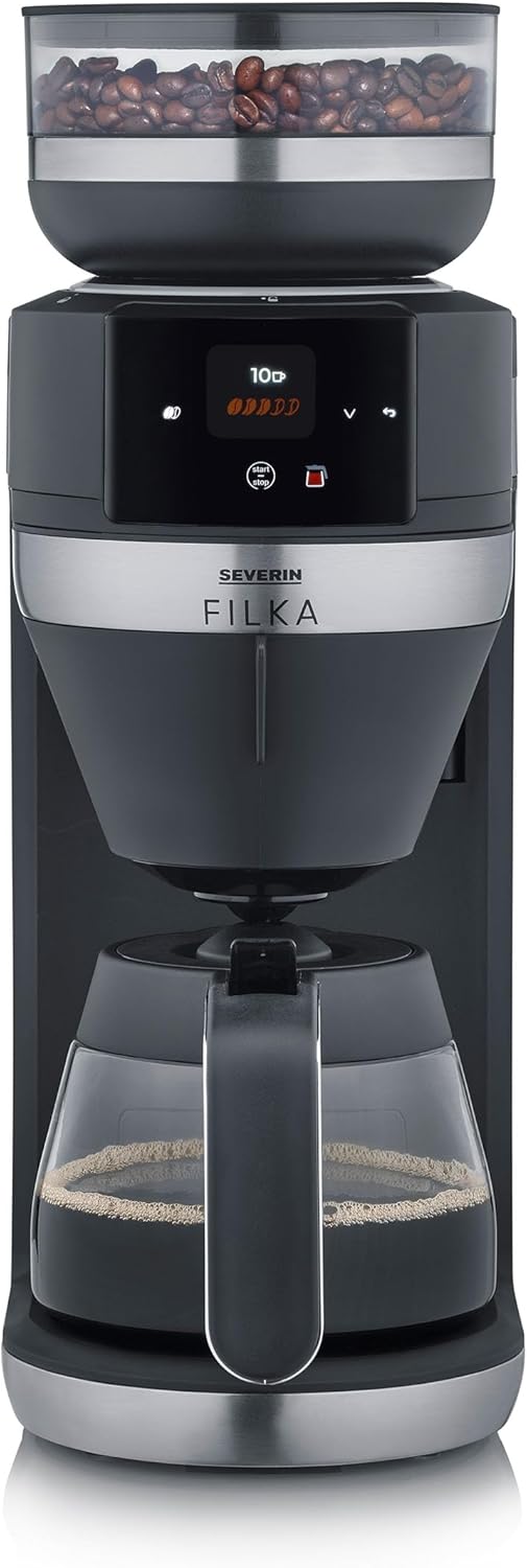 Filterkaffee Vollautomat mit Mahlwerk und Glaskanne 2 L Schwarz Matt Edelstahl - LED Display - Einstellbare Brühstärke - Abnehmbarer Wassertank - 38.2 x 17 x 46 cm-Pineuppad