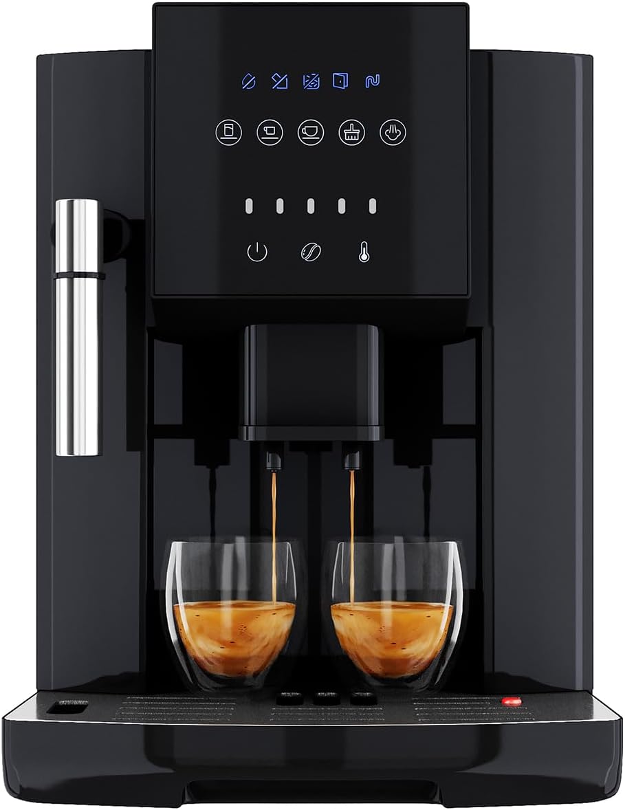Kaffeevollautomat mit Kegelmahlwerk und Milchaufschäumdüse 1.8 L Schwarz - Touch Display - Italienische Pumpe - Tassen Vorwärmfunktion - 45 x 24 x 34 cm-Pineuppad