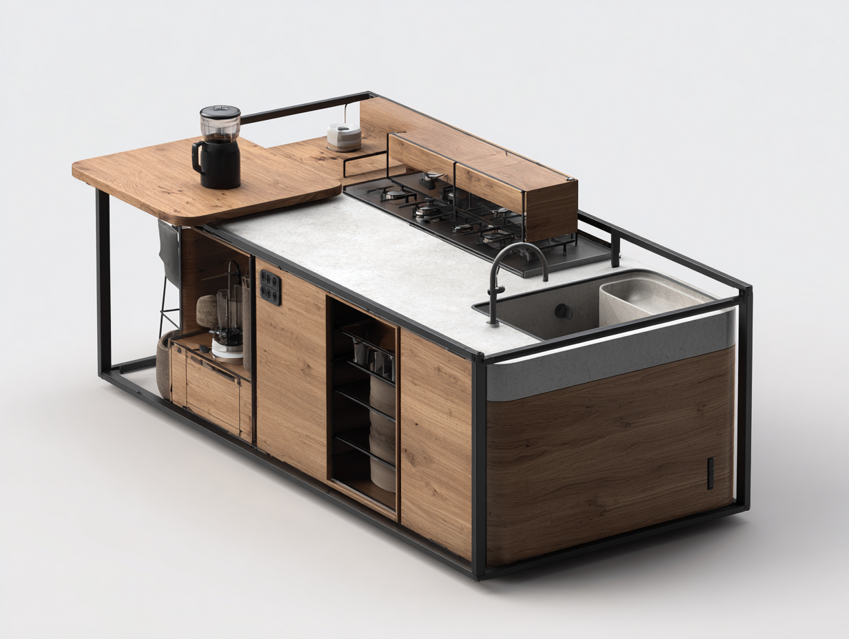 Outdoor Kücheninseln Holz-Metall 220x90x95 cm - Natur-Schwarz - modernes Design für Außenbereich-Pineuppad