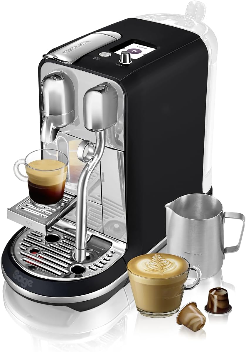 Nespresso Creatista Plus SNE800 Kapsel Kaffeemaschine Matt Schwarz Black Truffle – Edelstahl Milchkanne Milchaufschäumer für Espresso und Kaffeespezialitäten-Pineuppad