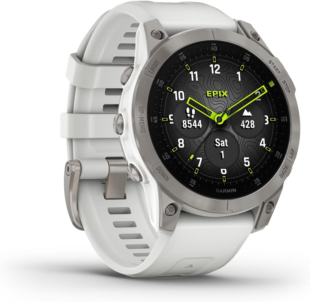 Garmin Epix Gen 2 GPS Smartwatch Titan grau weiß grün Sportuhr mit Bluetooth integriertem GPS kompatibel mit Android und iOS-Pineuppad