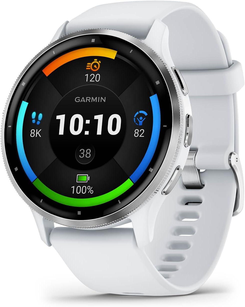 Garmin Venu 3 Renewed Fitness Smartwatch 45 mm 1,4 Zoll AMOLED Touchdisplay, bis zu 14 Tage Akkulaufzeit, 30 Sport Apps, Bluetooth Telefonie, Garmin Music, Rollstuhlmodus, GPS, Herzfrequenzmessung, WLAN, Bluetooth, 8 GB Speicher-Pineuppad