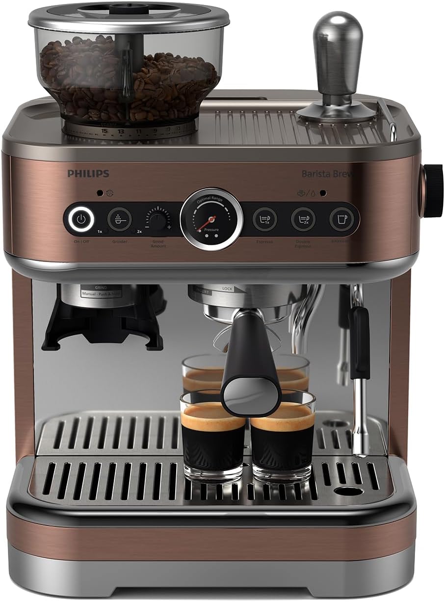 Siebträger Espressomaschine mit Mahlwerk und Cappuccinosystem 450 ml Cappuccino Farbe - Einzel und Doppel Espresso - Americano Taste - Bohnenbehälter 280 g - 43.9 x 32 x 33.4 cm-Pineuppad