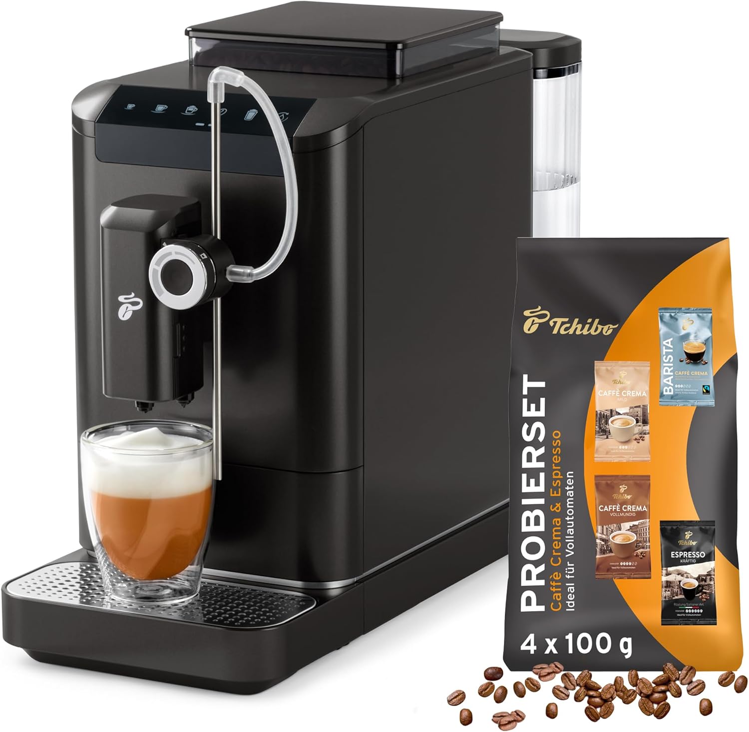 Kompakter Kaffeevollautomat mit One Touch Milchfunktion für Espresso Caffe Crema Cappuccino und Milchschaum 1.4 L Granite Black - 2 Tassen Funktion - Platzsparendes Design - 43.3 x 33.6 x 18 cm-Pineuppad