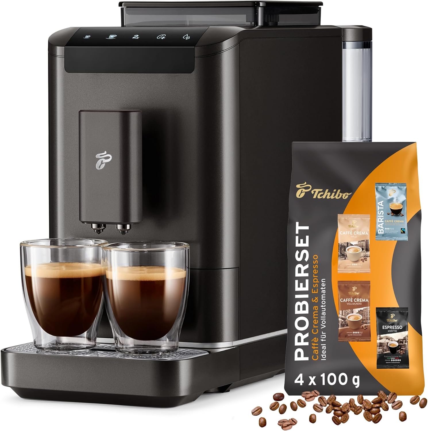 Kompakter Kaffeevollautomat für Espresso und Caffe Crema 1.4 L Granite Black - Double Cup Funktion - Programmierbar - Höhenverstellbarer Auslauf - 43.3 x 18 x 33.6 cm-Pineuppad