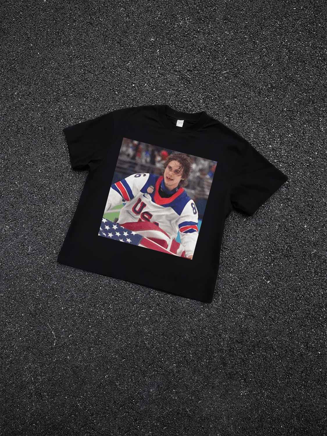 Jack Hughes middle finger TEE