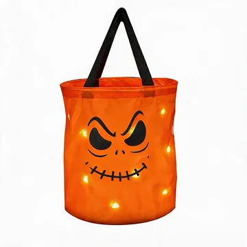 LSLJS Halloween Candy Bag,Trick or Treat Bucket,Pumpkin Design Candy Large Bags with LED Light Collapsible Ghost Multipurpose Reusable Halloween Basket for Kids Birthday Party Goodie Goody