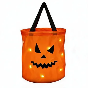 LSLJS Halloween Candy Bag,Trick or Treat Bucket,Pumpkin Design Candy Large Bags with LED Light Collapsible Ghost Multipurpose Reusable Halloween Basket for Kids Birthday Party Goodie Goody