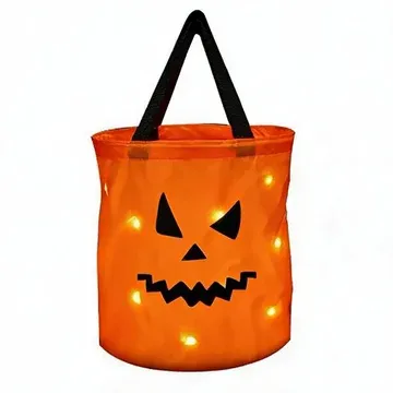 LSLJS Halloween Candy Bag,Trick or Treat Bucket,Pumpkin Design Candy Large Bags with LED Light Collapsible Ghost Multipurpose Reusable Halloween Basket for Kids Birthday Party Goodie Goody