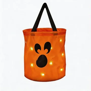 LSLJS Halloween Candy Bag,Trick or Treat Bucket,Pumpkin Design Candy Large Bags with LED Light Collapsible Ghost Multipurpose Reusable Halloween Basket for Kids Birthday Party Goodie Goody