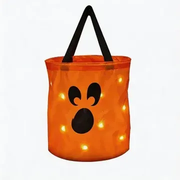 LSLJS Halloween Candy Bag,Trick or Treat Bucket,Pumpkin Design Candy Large Bags with LED Light Collapsible Ghost Multipurpose Reusable Halloween Basket for Kids Birthday Party Goodie Goody