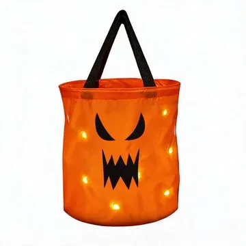 LSLJS Halloween Candy Bag,Trick or Treat Bucket,Pumpkin Design Candy Large Bags with LED Light Collapsible Ghost Multipurpose Reusable Halloween Basket for Kids Birthday Party Goodie Goody
