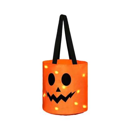 LSLJS Halloween Candy Bag,Trick or Treat Bucket,Pumpkin Design Candy Large Bags with LED Light Collapsible Ghost Multipurpose Reusable Halloween Basket for Kids Birthday Party Goodie Goody