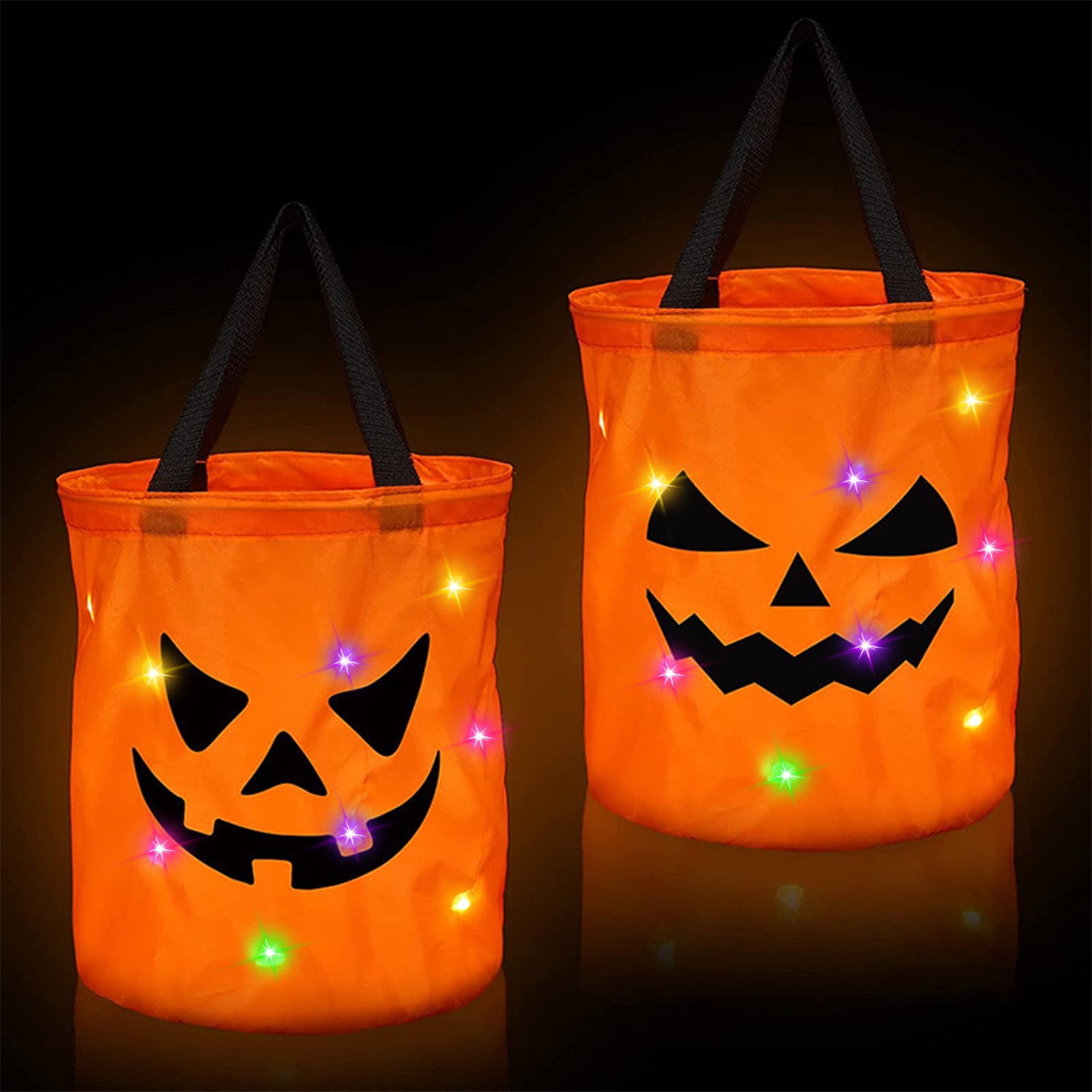 LSLJS Halloween Candy Bag,Trick or Treat Bucket,Pumpkin Design Candy Large Bags with LED Light Collapsible Ghost Multipurpose Reusable Halloween Basket for Kids Birthday Party Goodie Goody