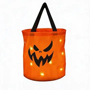 LSLJS Halloween Candy Bag,Trick or Treat Bucket,Pumpkin Design Candy Large Bags with LED Light Collapsible Ghost Multipurpose Reusable Halloween Basket for Kids Birthday Party Goodie Goody