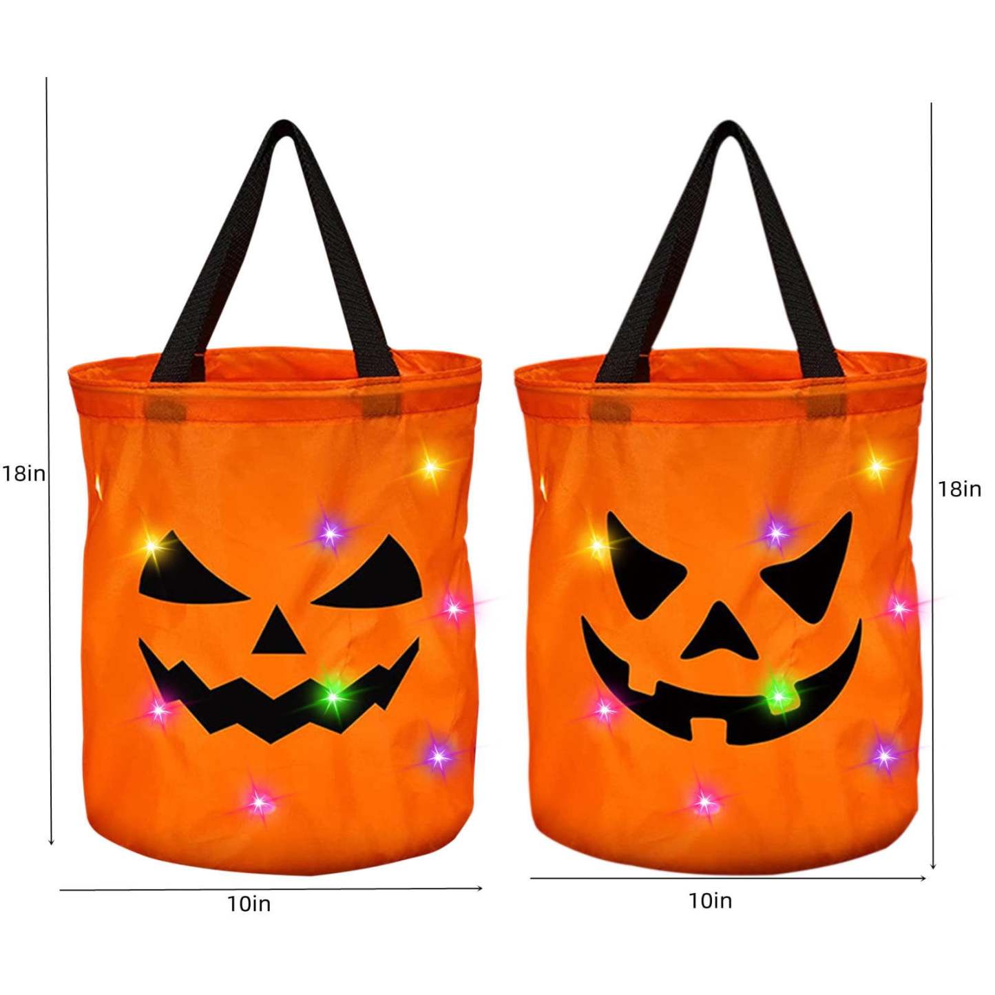 LSLJS Halloween Candy Bag,Trick or Treat Bucket,Pumpkin Design Candy Large Bags with LED Light Collapsible Ghost Multipurpose Reusable Halloween Basket for Kids Birthday Party Goodie Goody