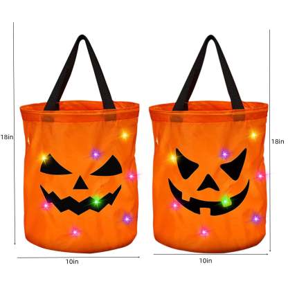 LSLJS Halloween Candy Bag,Trick or Treat Bucket,Pumpkin Design Candy Large Bags with LED Light Collapsible Ghost Multipurpose Reusable Halloween Basket for Kids Birthday Party Goodie Goody