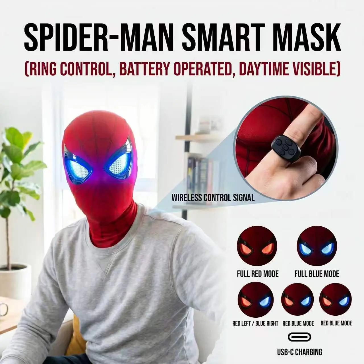Spider-Man Hero Mask, featuring remote-controlled red and blue lights.