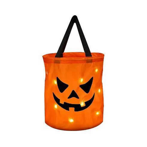 LSLJS Halloween Candy Bag,Trick or Treat Bucket,Pumpkin Design Candy Large Bags with LED Light Collapsible Ghost Multipurpose Reusable Halloween Basket for Kids Birthday Party Goodie Goody
