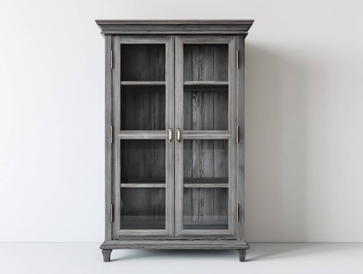 Vetrina-Legno-Vetro-95x45x195 cm-Grigio-Design classico-Craftmyyard