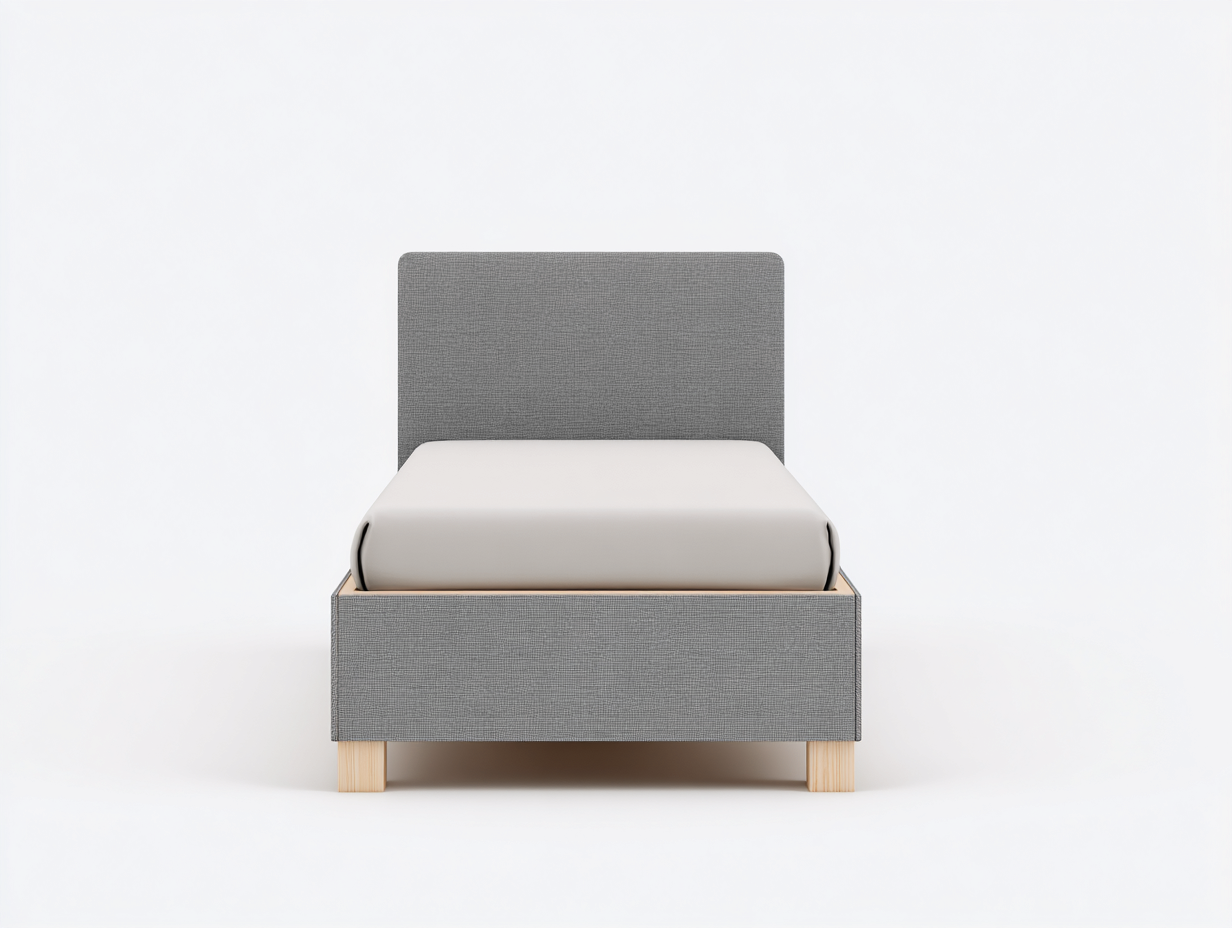Letto singolo-tessuto-legno-197x94x89 cm-grigio-design minimalista-Craftmyyard