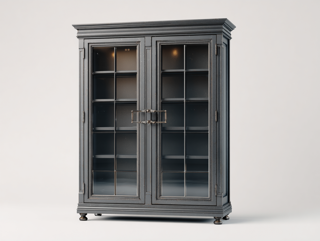 Vetrina-Legno-Vetro-120x45x190 cm-Grigio scuro-Design classico-Craftmyyard