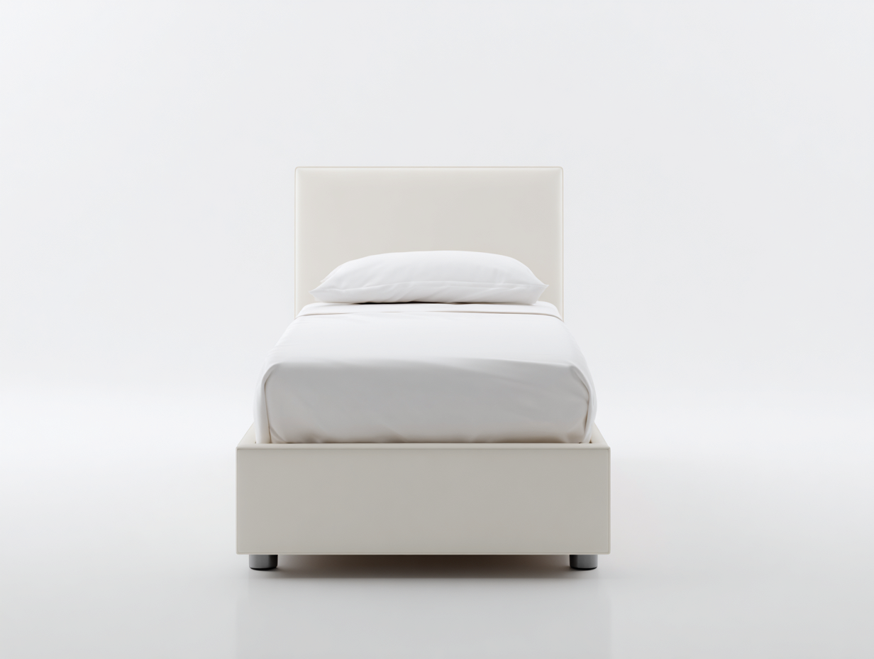 Letto singolo-pelle sintetica-legno-196x92x88 cm-bianco-design moderno-Craftmyyard