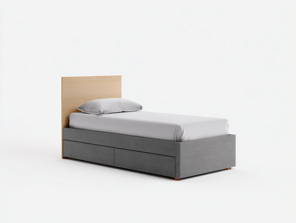 Letto singolo-tessuto-legno-201x96x88 cm-grigio-design moderno-Craftmyyard