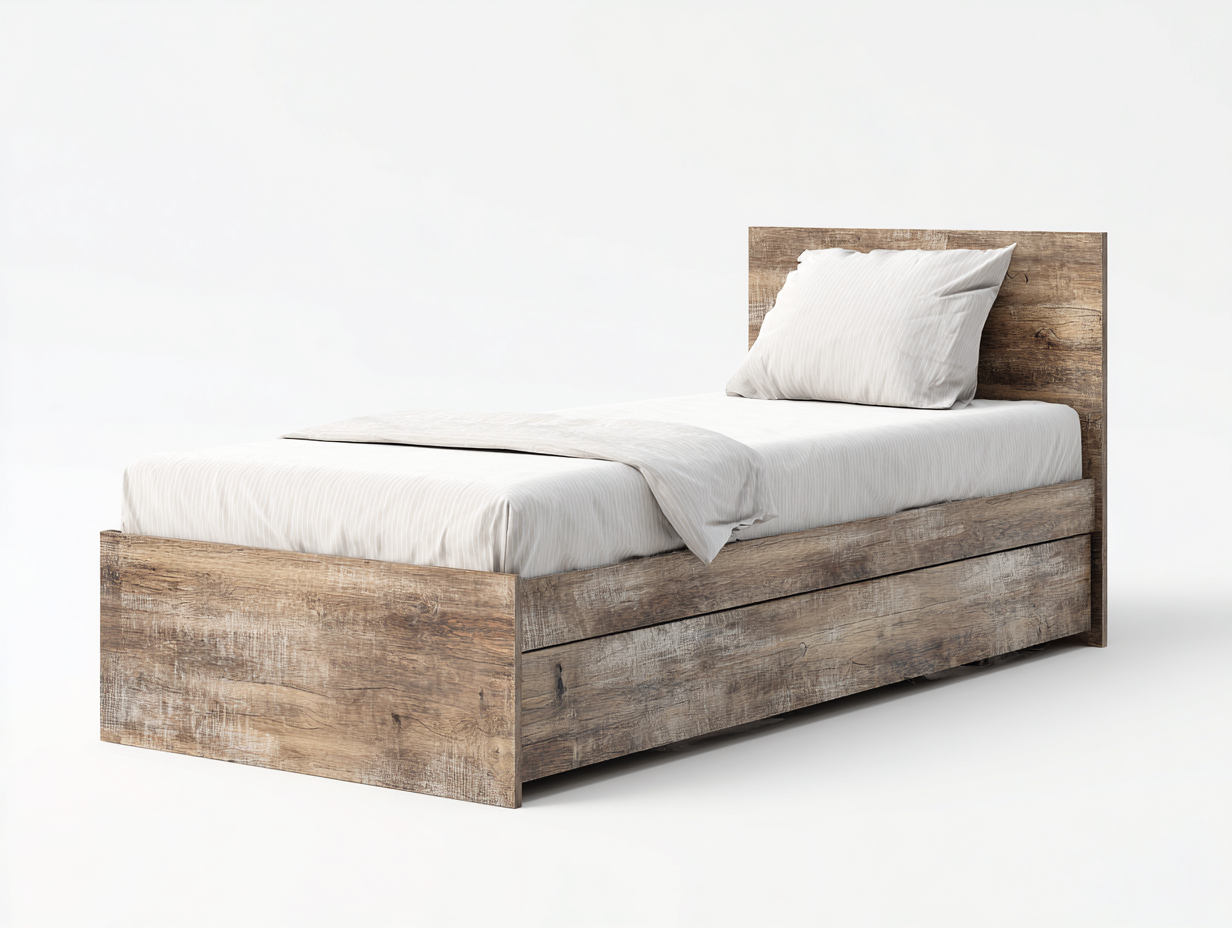 Letto singolo-legno-198x95x85 cm-marrone-design industriale-Craftmyyard