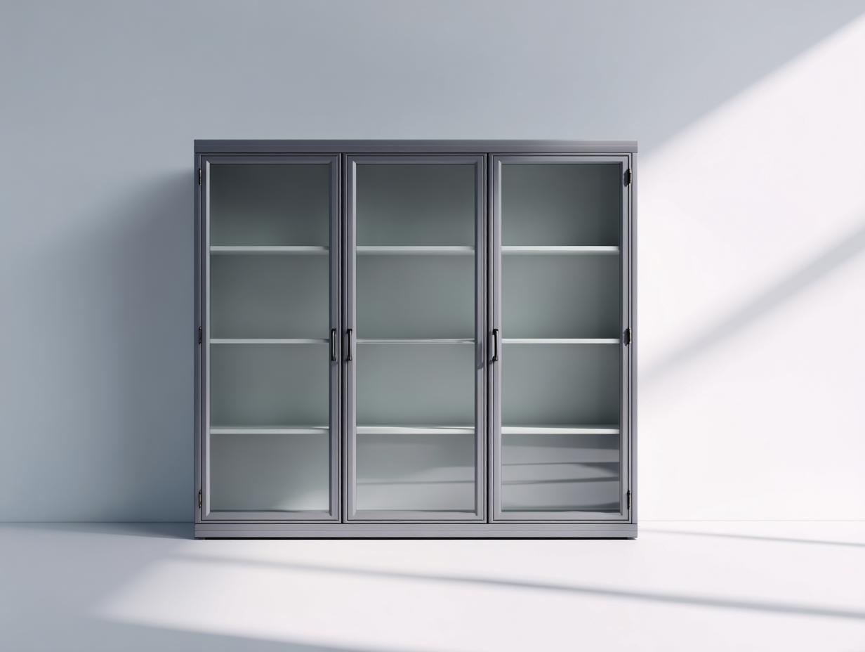 Vetrina-Vetro-Metallo-150x40x200 cm-Grigio-Design moderno-Craftmyyard