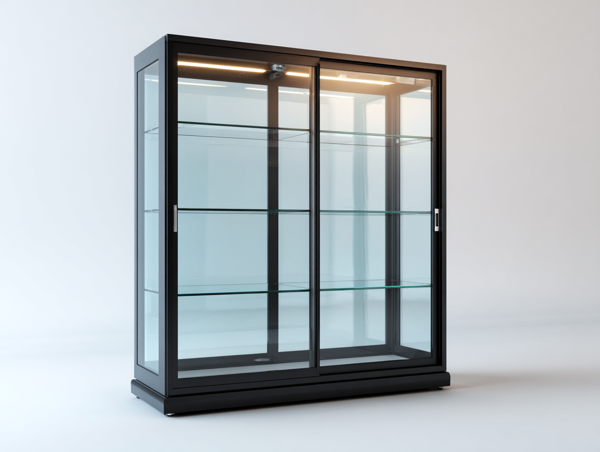 Vetrina-Vetro-Metallo-150x45x185 cm-Nero-Design moderno-Craftmyyard