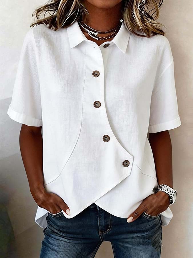 Women'S Casual Solid Color Irregular Cotton Linen Shirt