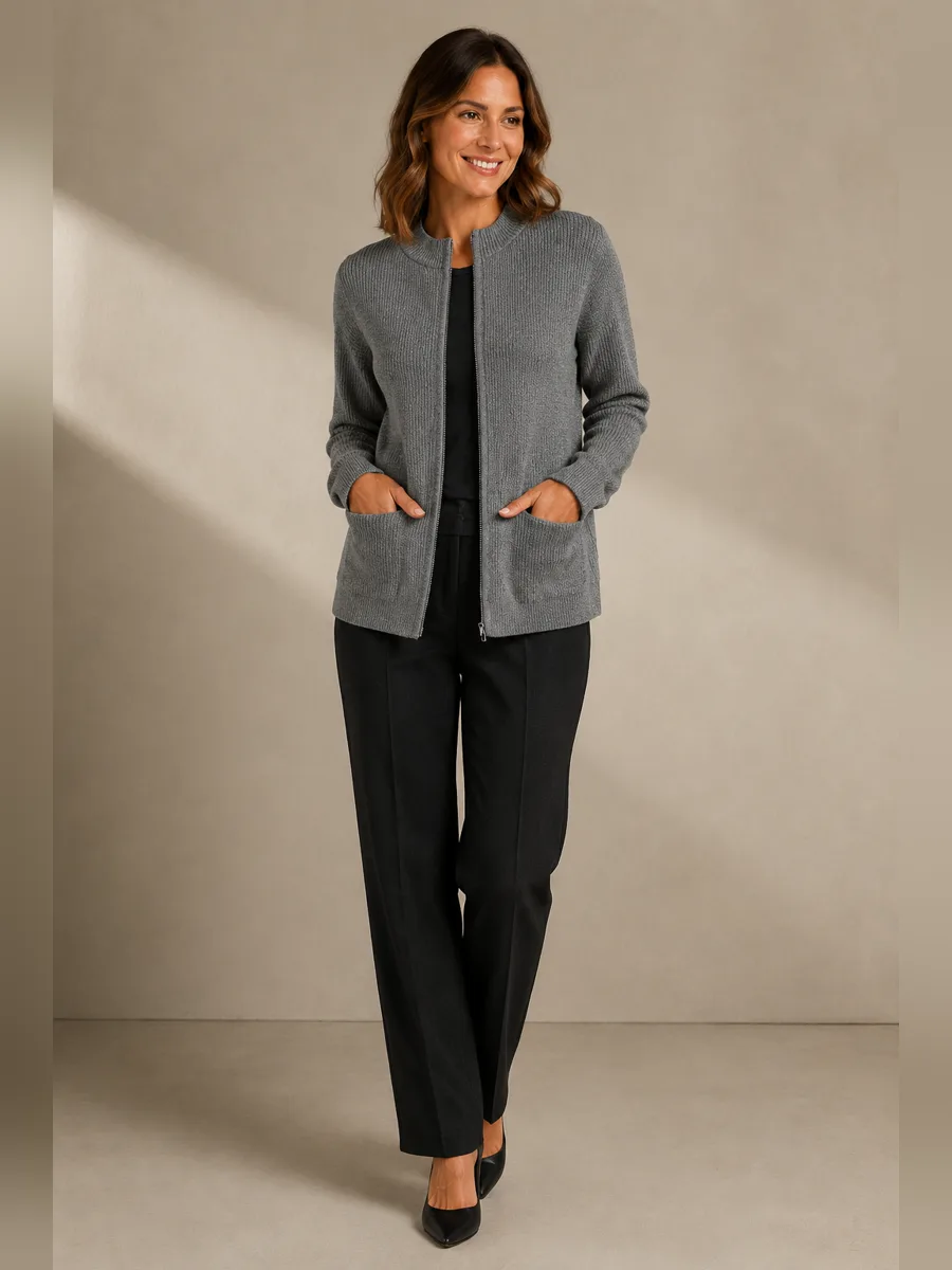CLEARANCE SALE🔥 Round Neck Zipper Knitted Jacket