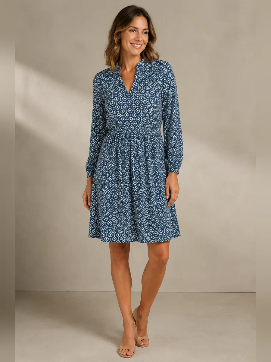CLEARANCE SALE🔥Women's V Neck Vintage Printed Dress