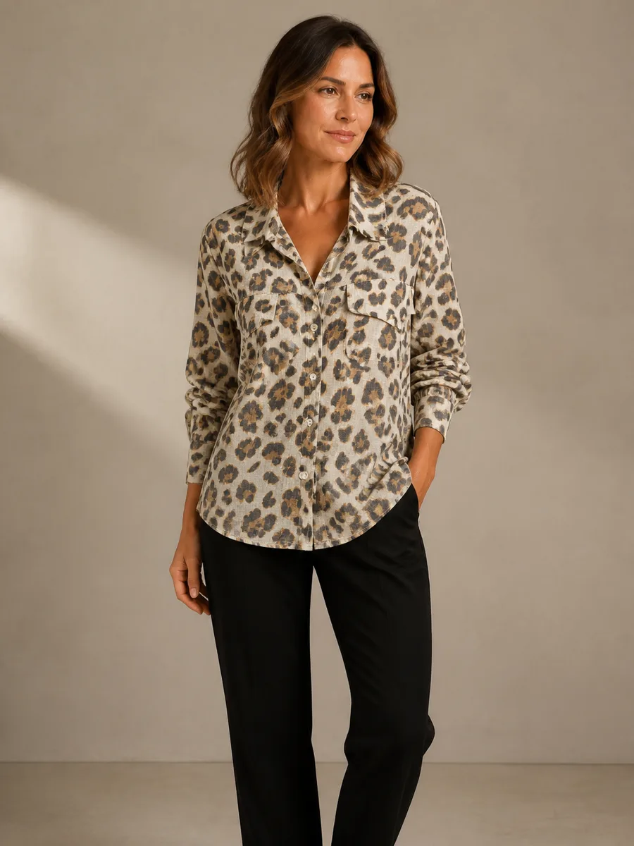 Leopard Printed Linen Blouse