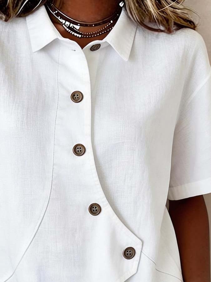 Women'S Casual Solid Color Irregular Cotton Linen Shirt