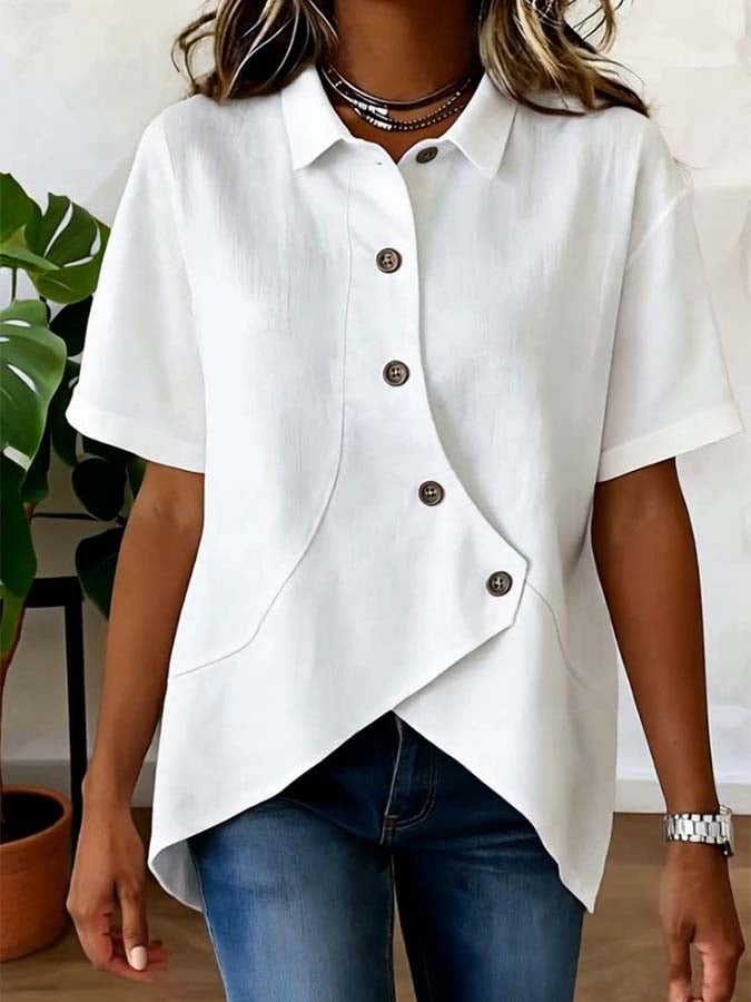 Women'S Casual Solid Color Irregular Cotton Linen Shirt