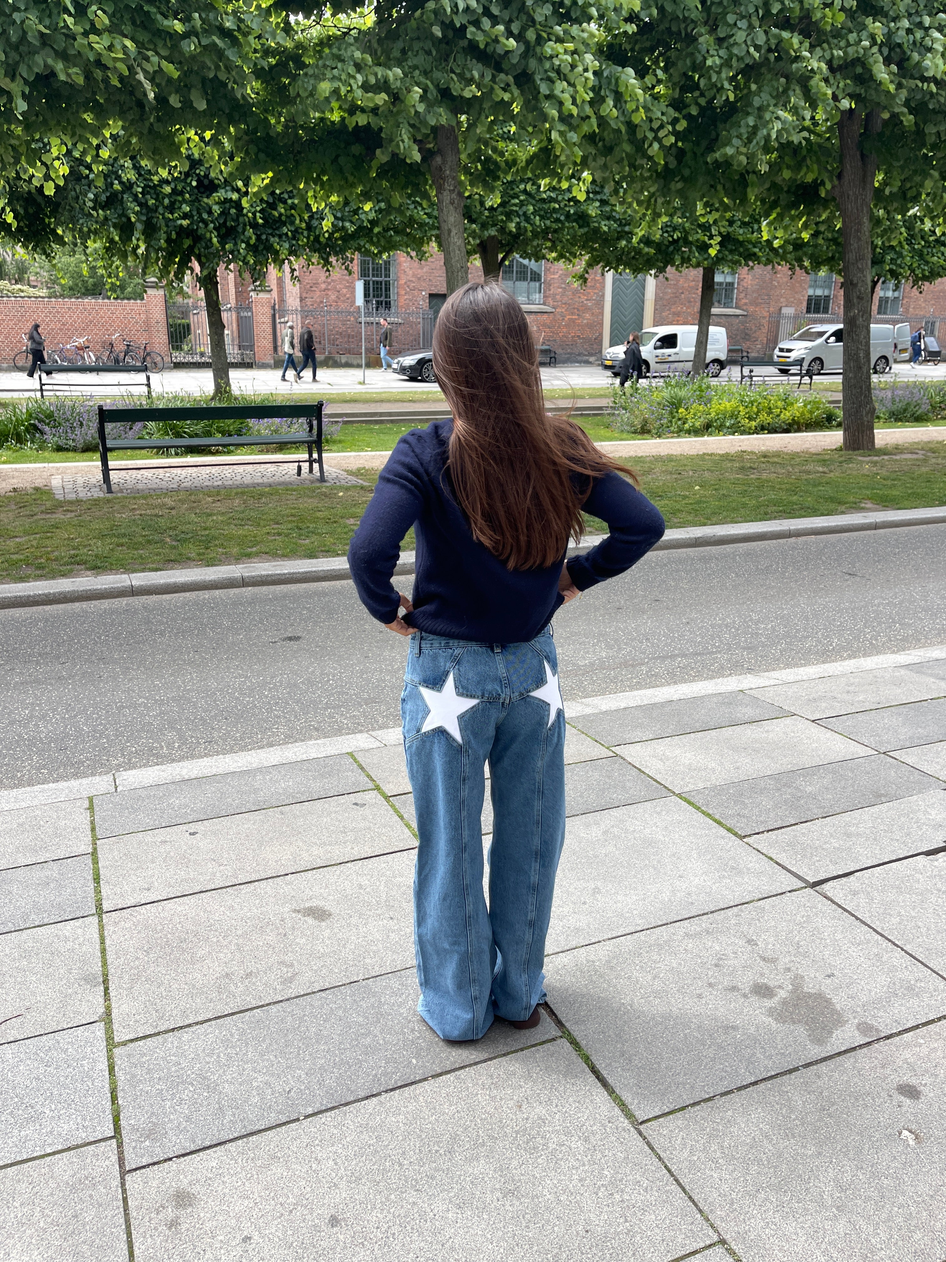 Star jeans with white stars - Light denim