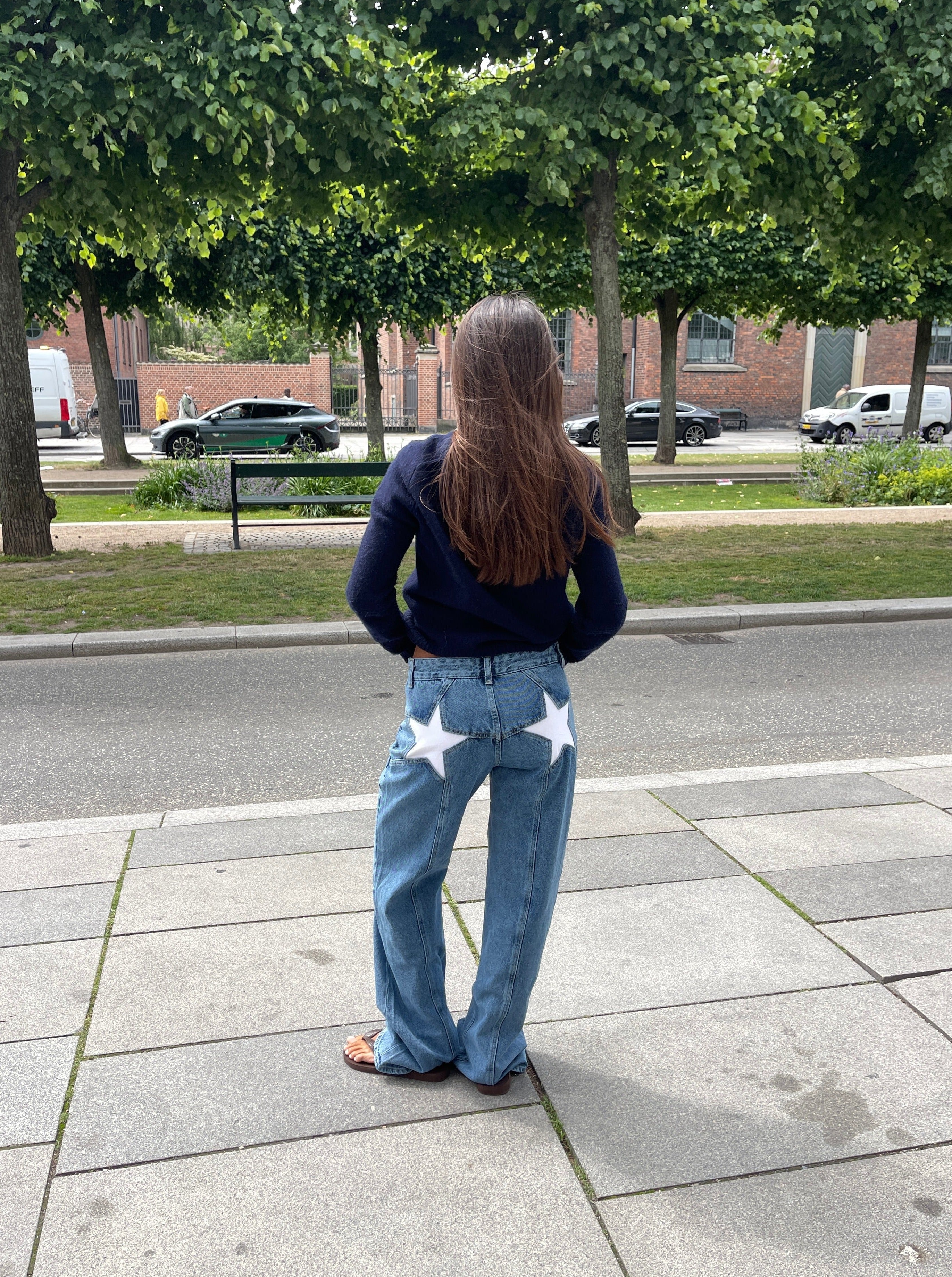 Star jeans with white stars - Light denim