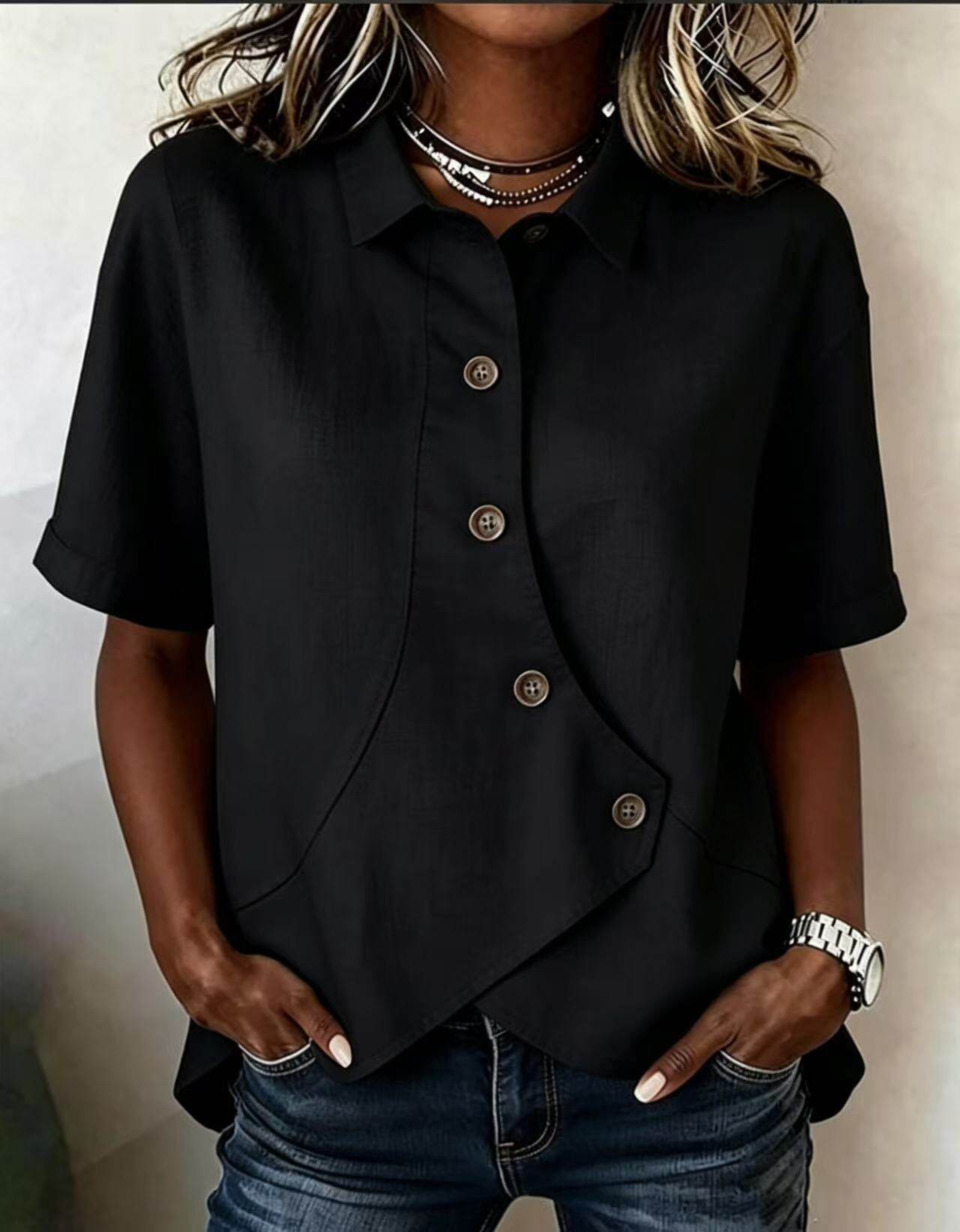 Women'S Casual Solid Color Irregular Cotton Linen Shirt