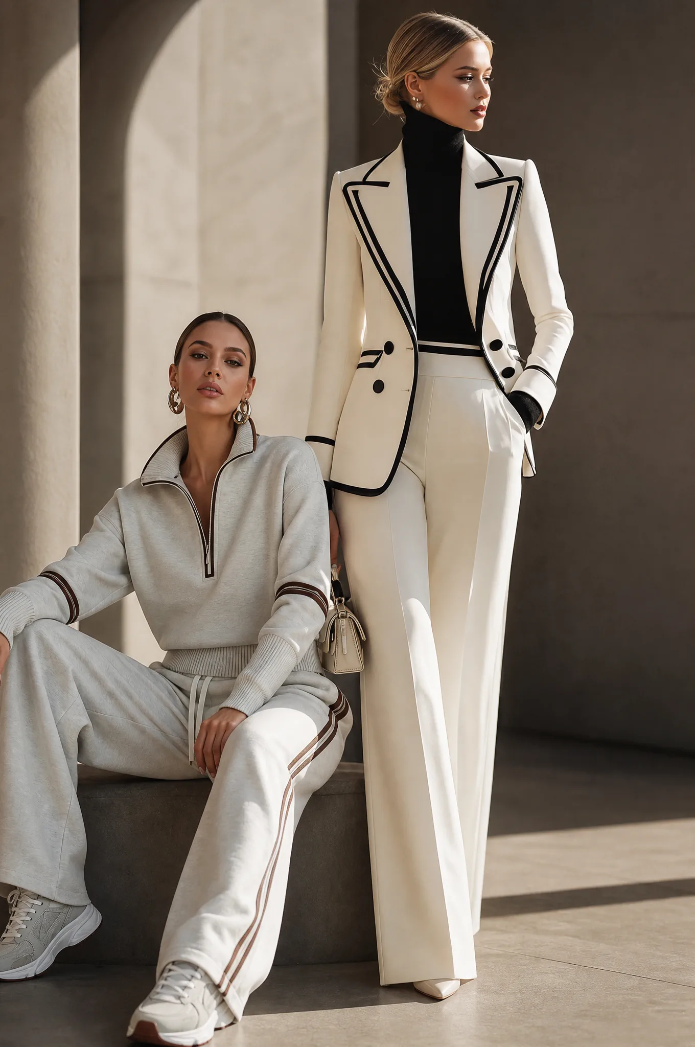 Ndwear Boutique editorial styling in relaxed and tailored neutral looks