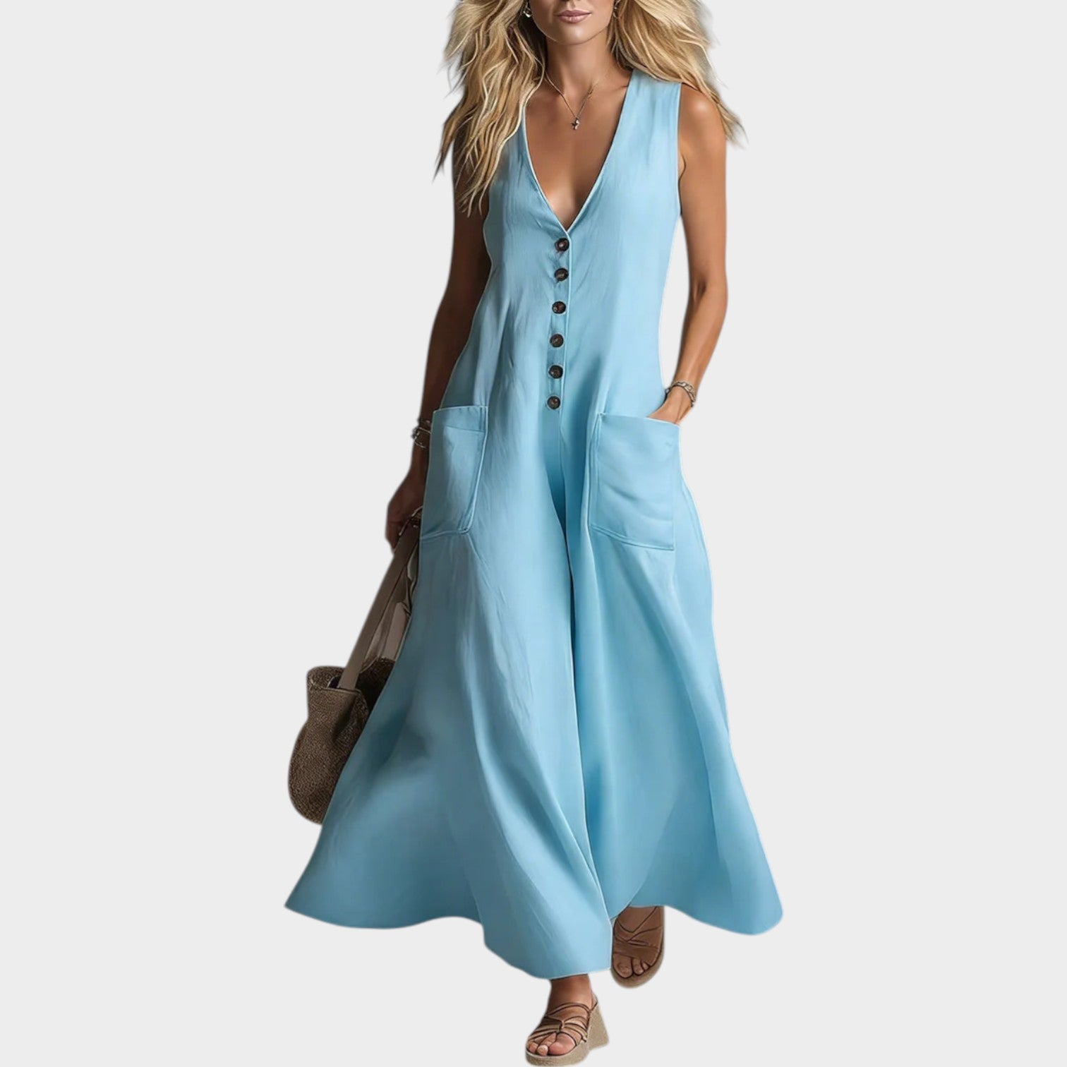 Sleeveless Button-Front Maxi Dress