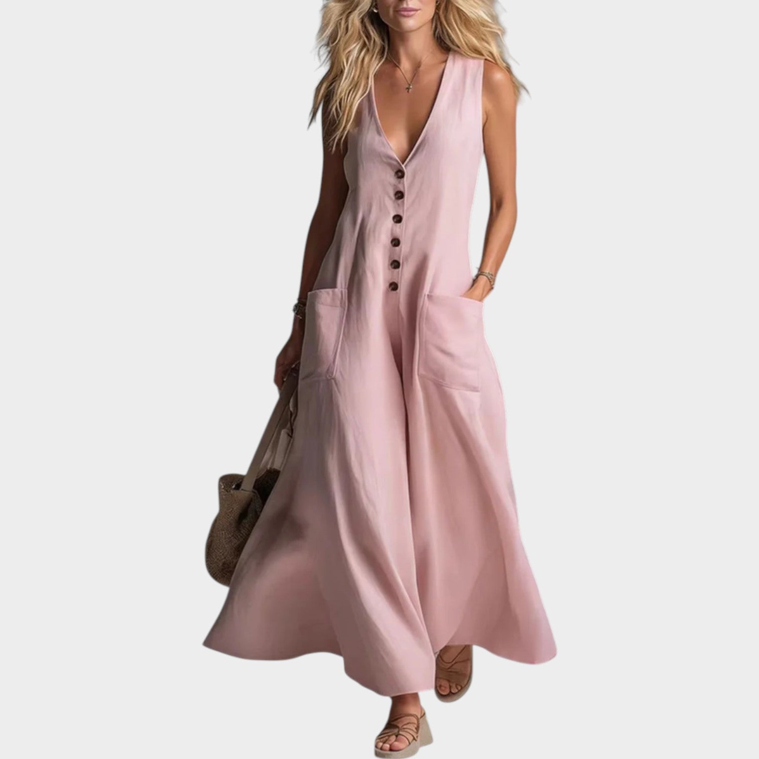 Sleeveless Button-Front Maxi Dress