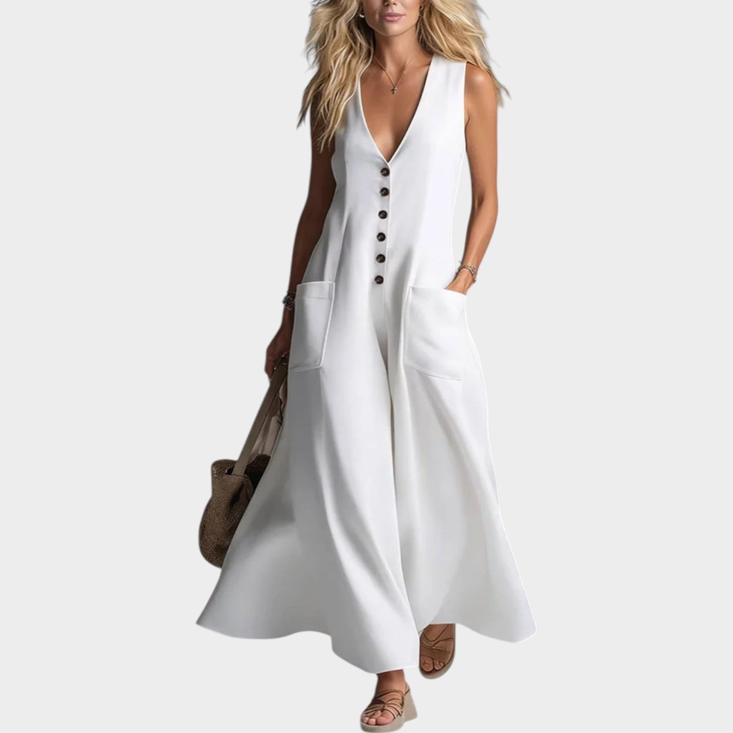 Sleeveless Button-Front Maxi Dress