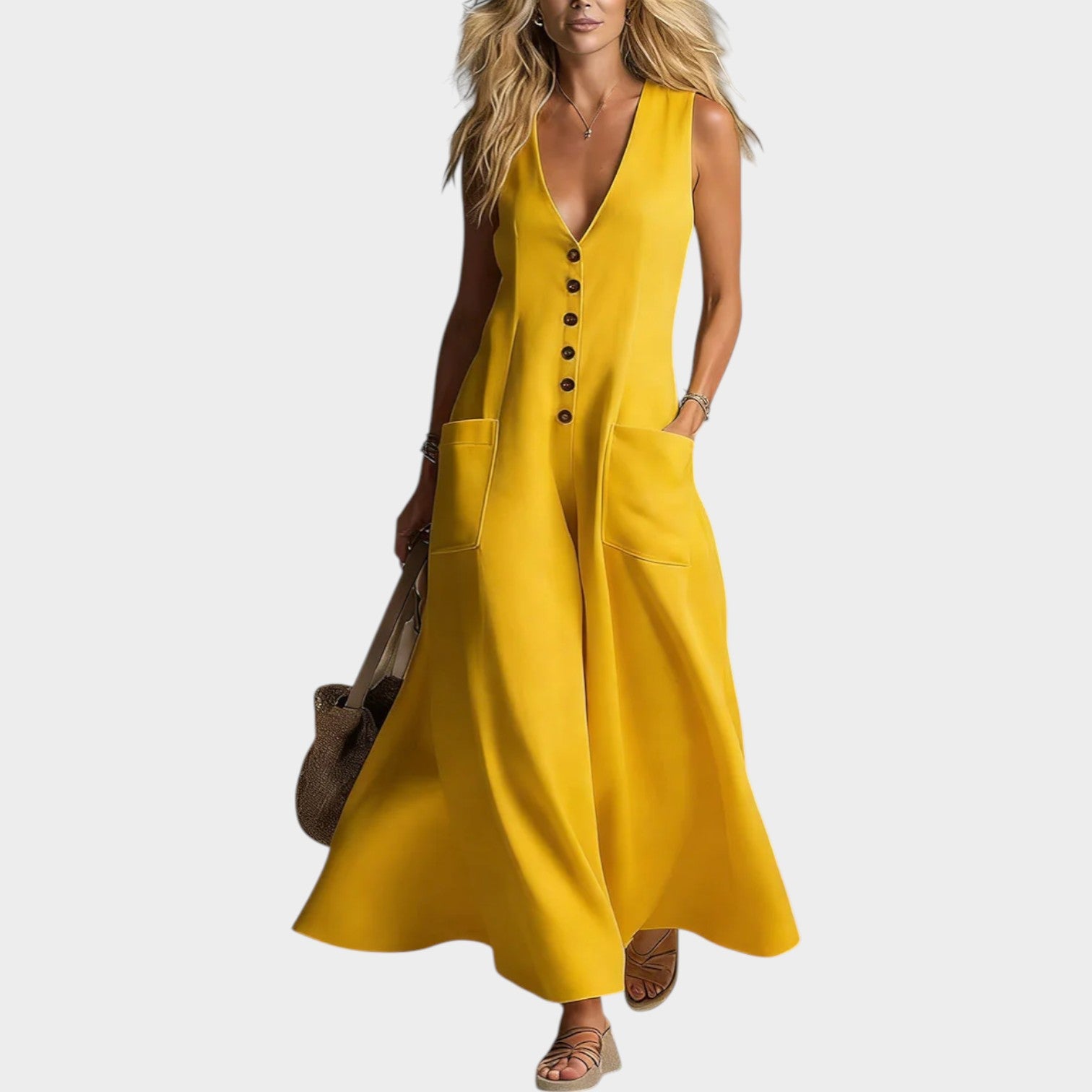 Sleeveless Button-Front Maxi Dress