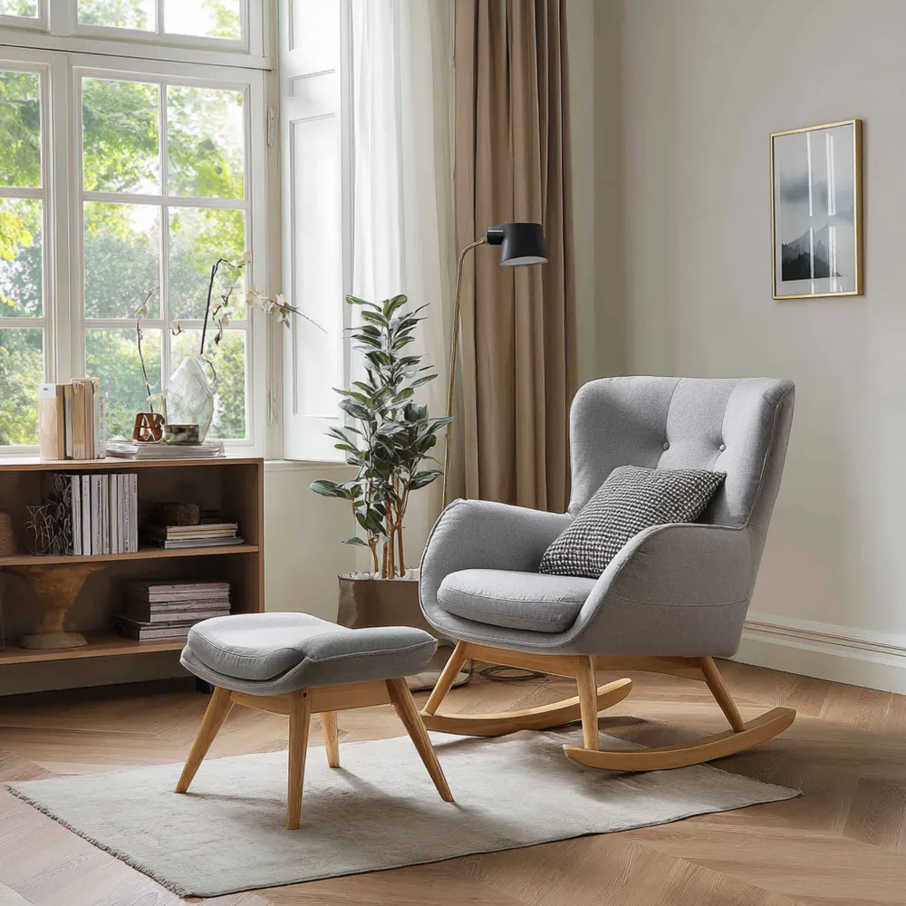 Schaukelstuhl Set Stoff 100x70x90 cm – Hellgrau – Skandinavisches Design-Dwellvendors