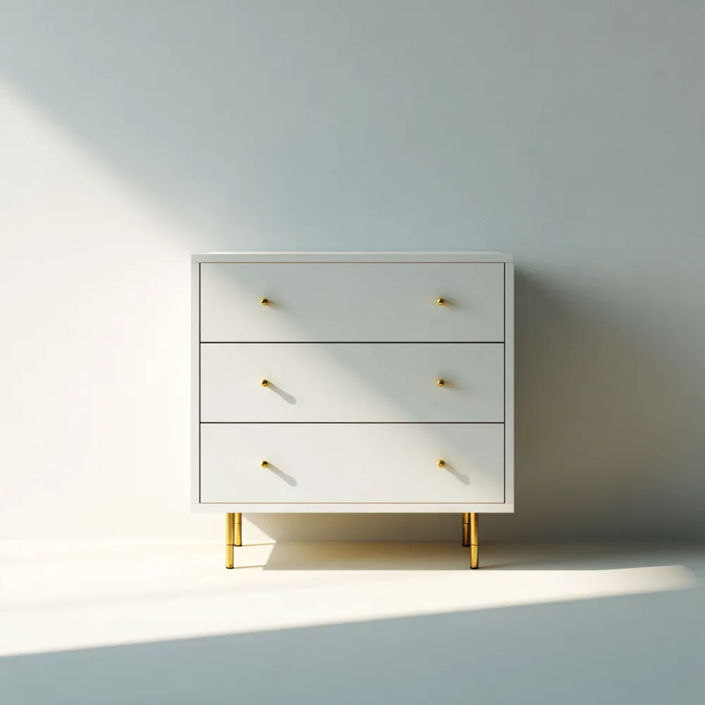 Moderne Kommode 80x80x40 cm aus Holz – Weiß/Gold-Dwellvendors