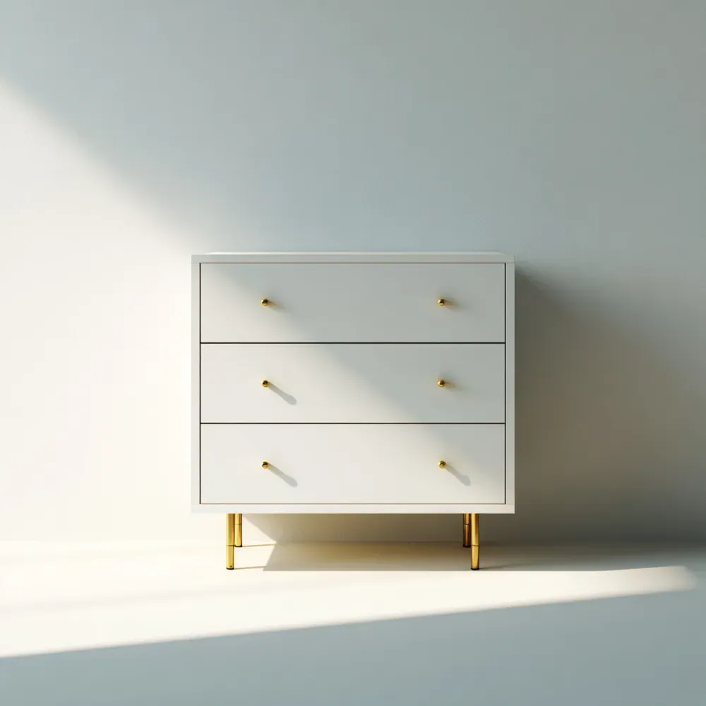 Moderne Kommode 80x80x40 cm aus Holz – Weiß/Gold-Dwellvendors